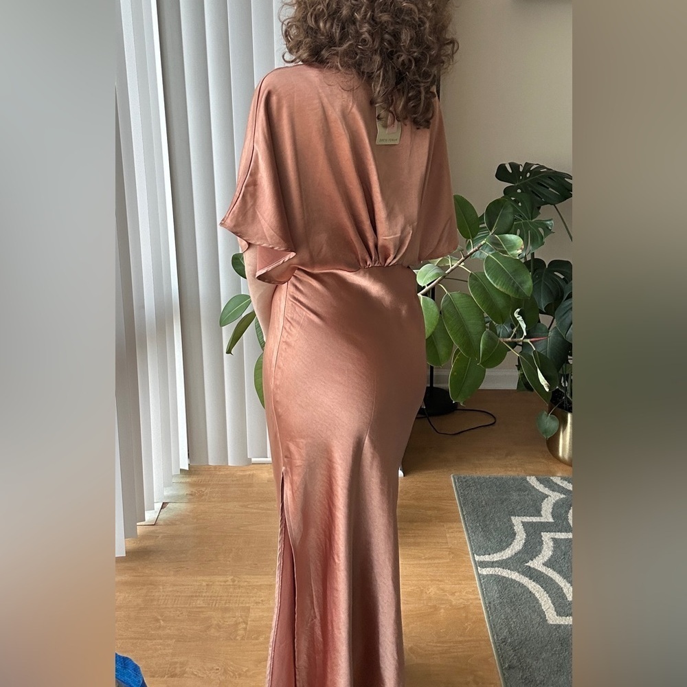 Dress Forum Reflection Blouson Dress in Golden Sand/Orange, Satin Maxi, Large - Picture 7 of 14
